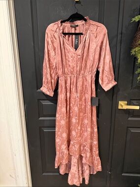 Lulu's Dusty Rose Floral Satin High-Low Midi Dress
